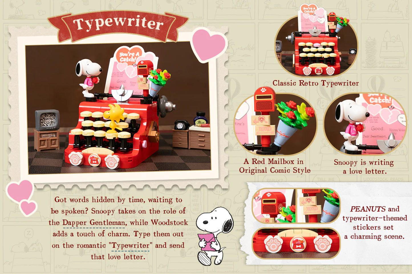 PANTASY - Snoopy (Peanuts) Retro Time Series - Máquina de escribir (Bloques para armar)