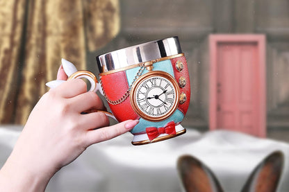 NEMESIS NOW - Pinkys Up: Alice, Rabbit, Hatter & Queen of Hearts (Set de 4 tazas decorativas)