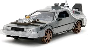 Back To The Future Parte 3 - Vehiculo a escala de 1:24 Die-cast Hollywood Rides - Time Machine (DeLorean) Rail Version