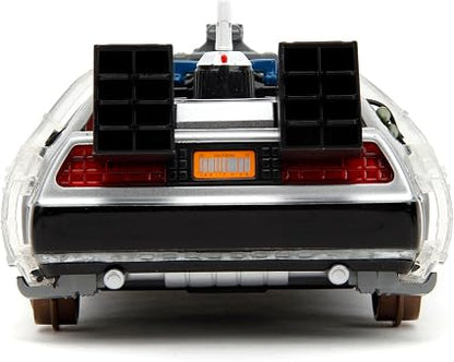 Back To The Future Parte 3 - Vehiculo a escala de 1:24 Die-cast Hollywood Rides - Time Machine (DeLorean) Rail Version