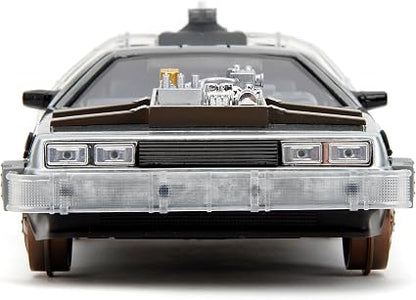 Back To The Future Parte 3 - Vehiculo a escala de 1:24 Die-cast Hollywood Rides - Time Machine (DeLorean) Rail Version