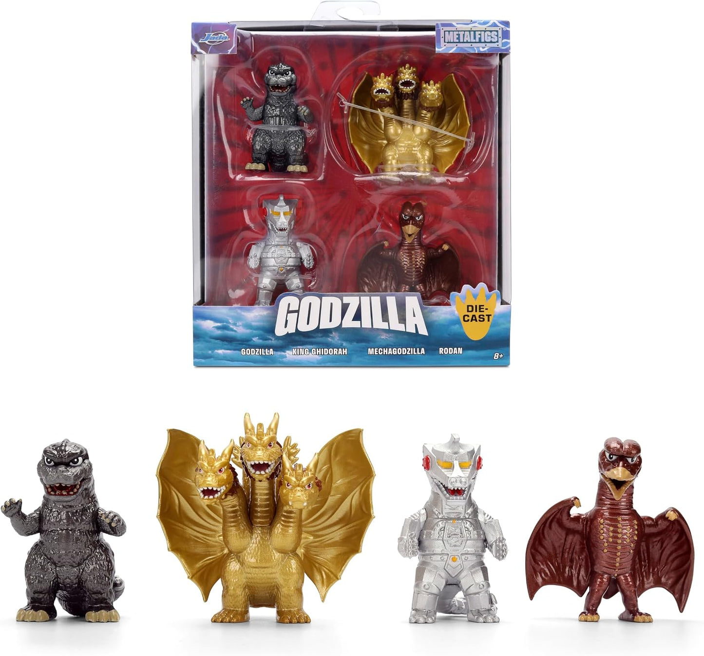 Jada Toys - Godzilla - Figuras 2.5 pulgadas diecast Metalfigs 4 pack - Godzilla, Mechagodzilla, Rodan, King Ghidorah