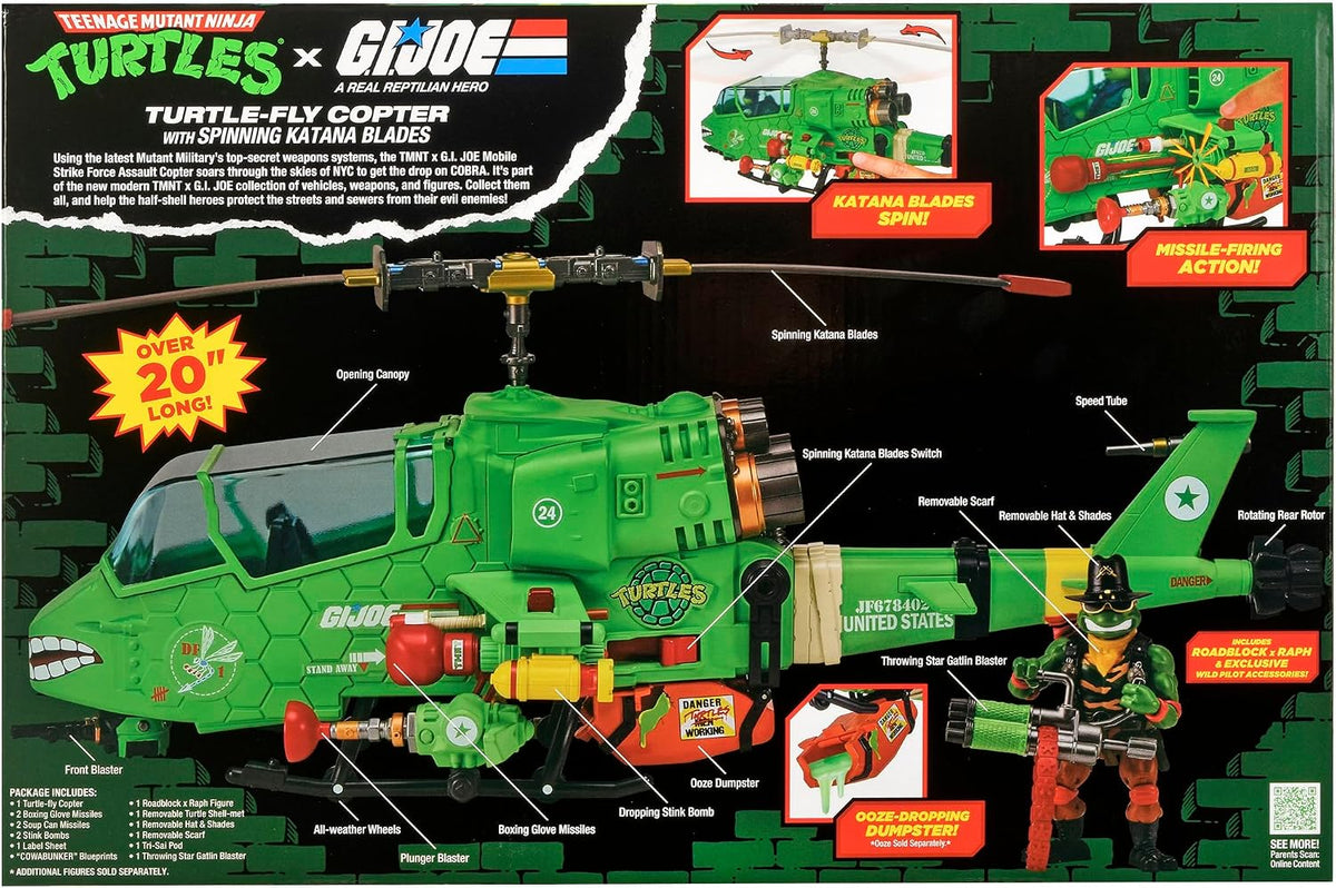 TMNT X GI JOE - Vehiculo Helicoptero a escala de 5 pulgadas - Turtle-Fly Copter