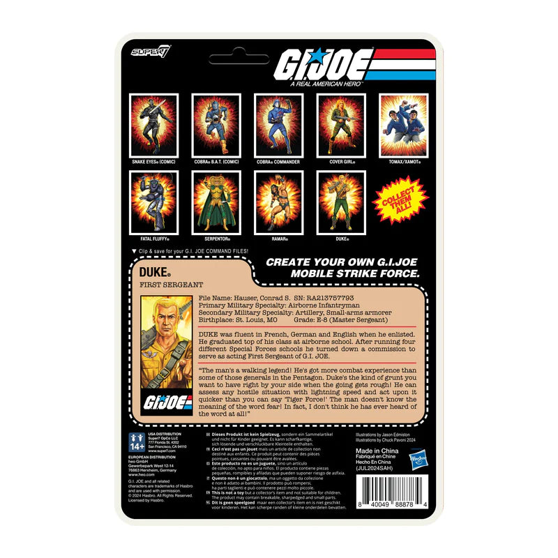 SUPER 7 Reaction+ O Ring - G.I. Joe Cartoon: Duke (Figura de 4")