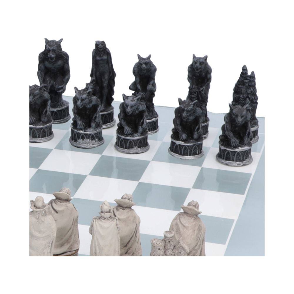 Nemesis Now - NN Core - Tablero de ajedrez de 43cm - Vampire and Werewolf Chess Set with glass table