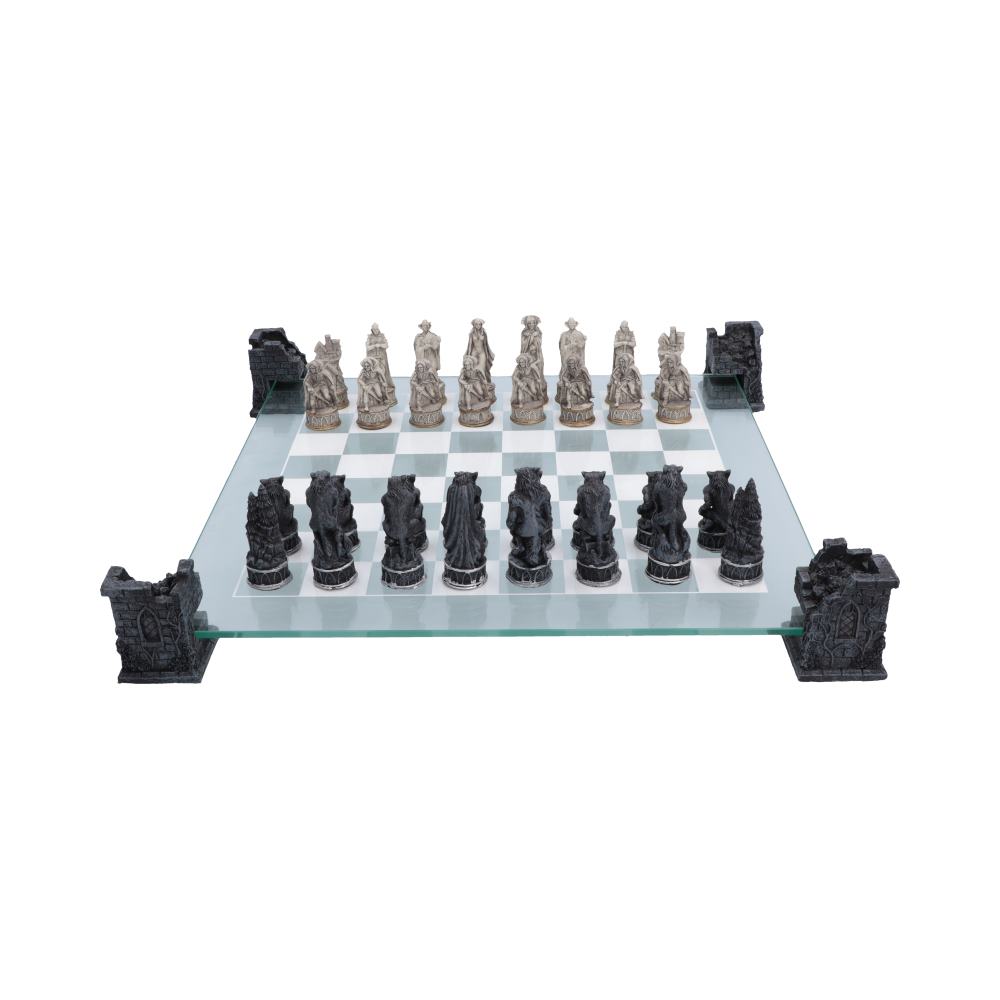 Nemesis Now - NN Core - Tablero de ajedrez de 43cm - Vampire and Werewolf Chess Set with glass table
