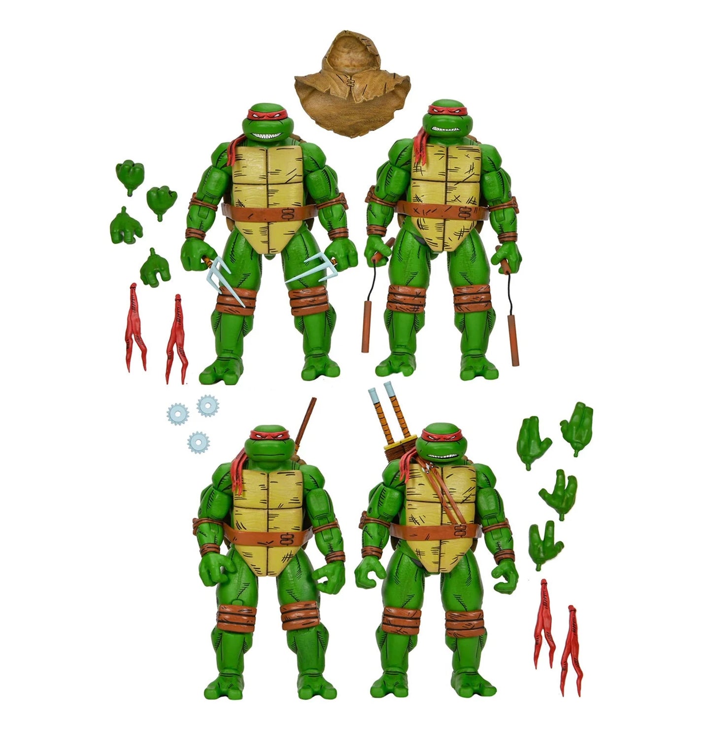 NECA - Teenage Mutant Ninja Turtles (Mirage Comics TMNT) - Raphael + Michelangelo + Donatello + Leonardo (Figuras de 7")